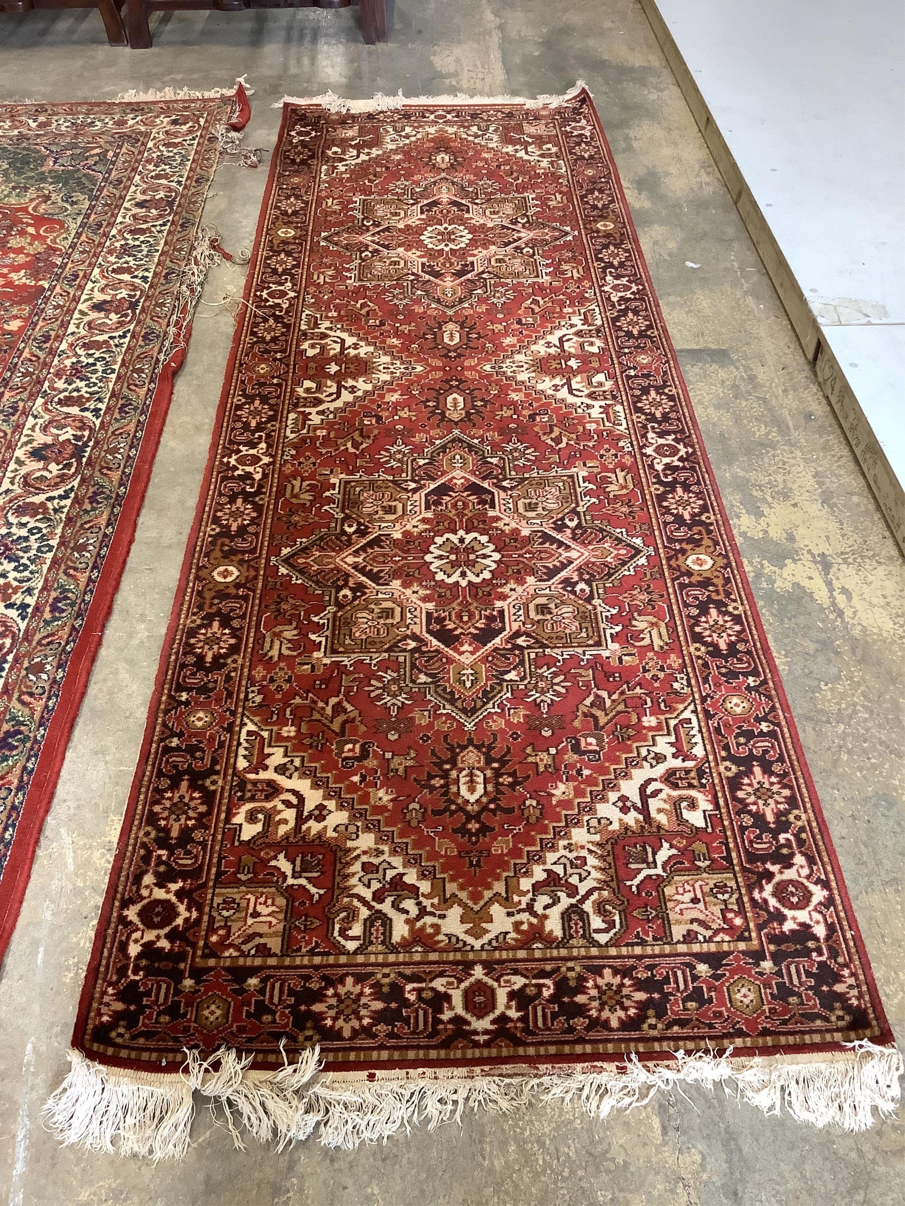 A Kandahar red ground rug and a similar runner, larger 294 x 200cm. (2) Condition - poor